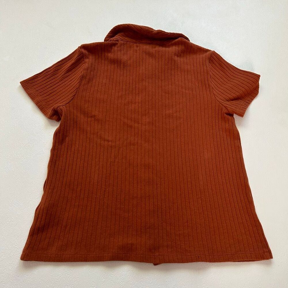 Madewell Ribbed Button-Front Collared Top Rust Orange Size Small - Picture 2 of 4